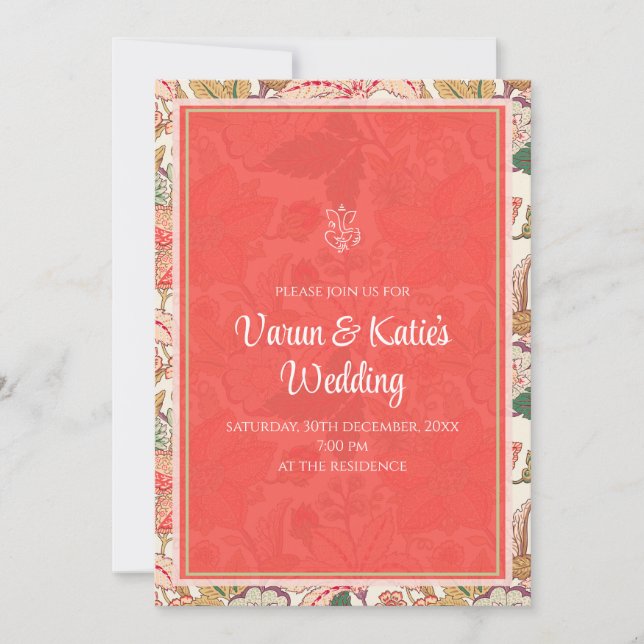 Invitación digital de boda india como boda hindú (Anverso)