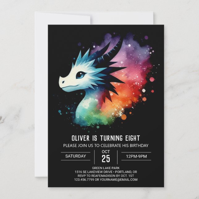 Invitación Digital de cumpleaños de Dragon brillante (Anverso)