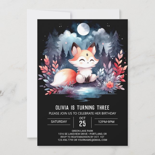 Invitación Digital de cumpleaños Fox moderno encantado (Anverso)