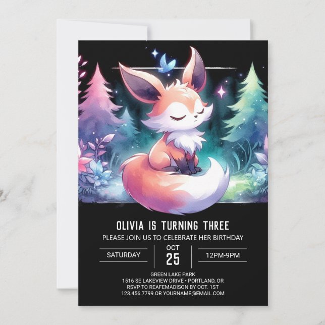 Invitación Digital de cumpleaños Fox moderno encantado (Anverso)