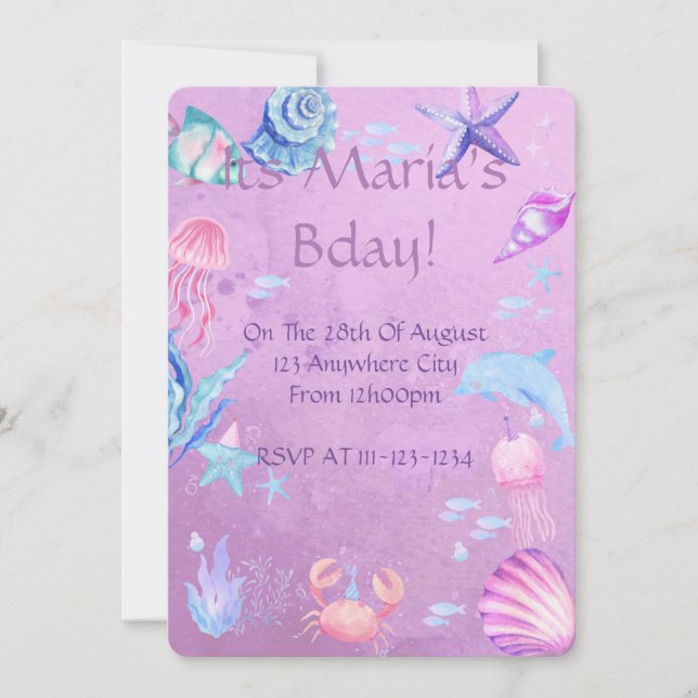 INVITACIÓN DIGITAL DE FIESTA TEMA DE MAR DE SIRENA (Anverso)