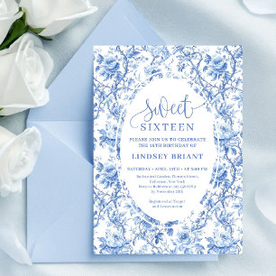 Invitación digital de flores rosas azules para cum
