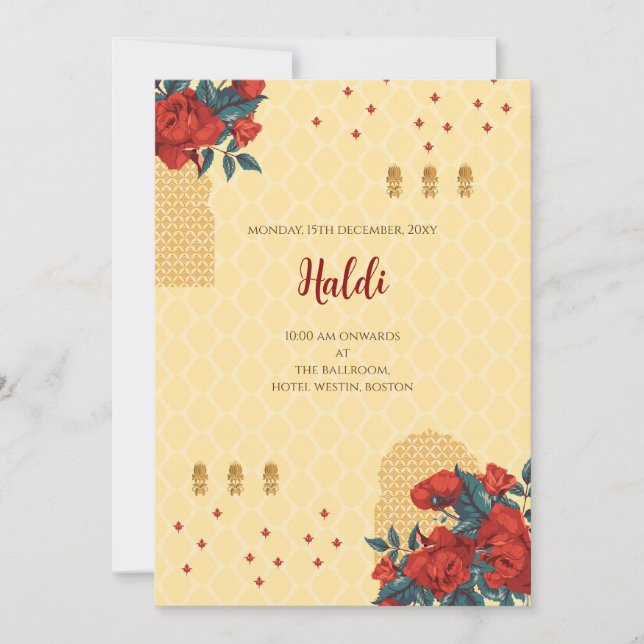 Invitación digital de Haldi y tarjeta de boda indi (Anverso)