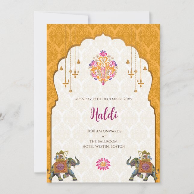 Invitación digital de Haldi y tarjeta de boda indi (Anverso)
