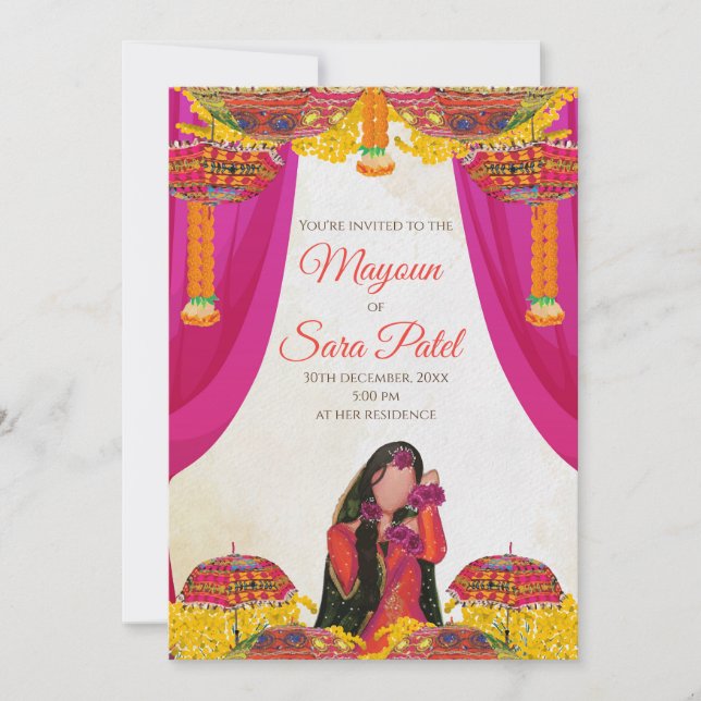 Invitación digital de Mayoun y tarjetas de Haldi d (Anverso)