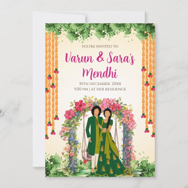 Invitación digital de Mehendi & Invitación de Mehn (Anverso)