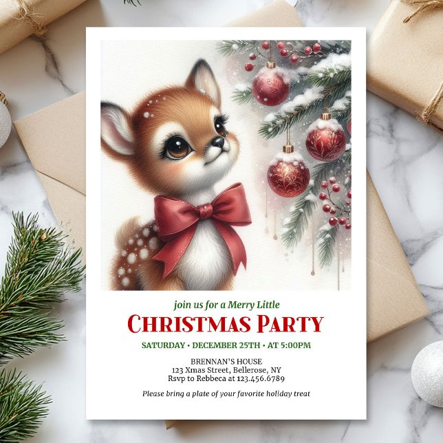Invitación digital de Navidad en acuarela de cerva (Joyful baby deer watercolor Christmas invite editable template)