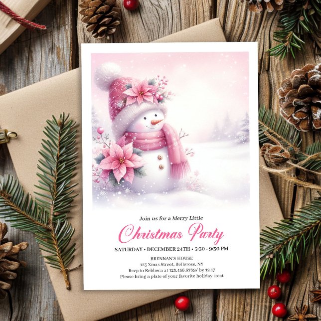 Invitación Digital de Navidad para Niños Feliz Muñ (Blissful Pink Snowman Digital Christmas Invite for Kids)
