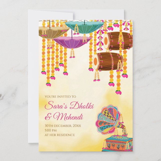 Invitación Digital Dholki invites Mehndi invitations, Mehndi  (Anverso)