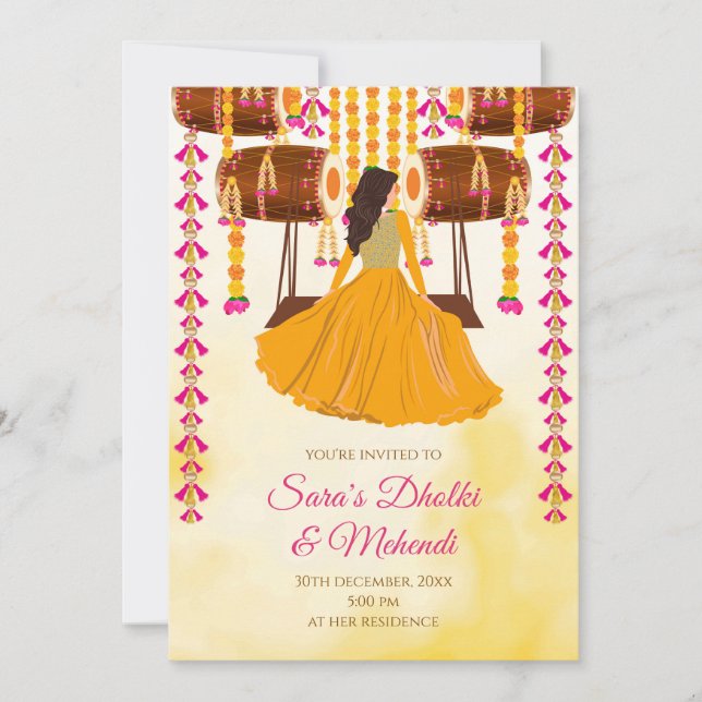 Invitación Digital Dholki para Mehndi, Mendhi (Anverso)