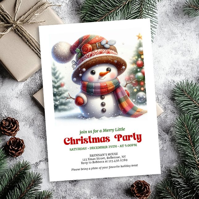 Invitación digital divertida de muñeco de nieve de (Playful cartoon snowman invite festive fun printable

)