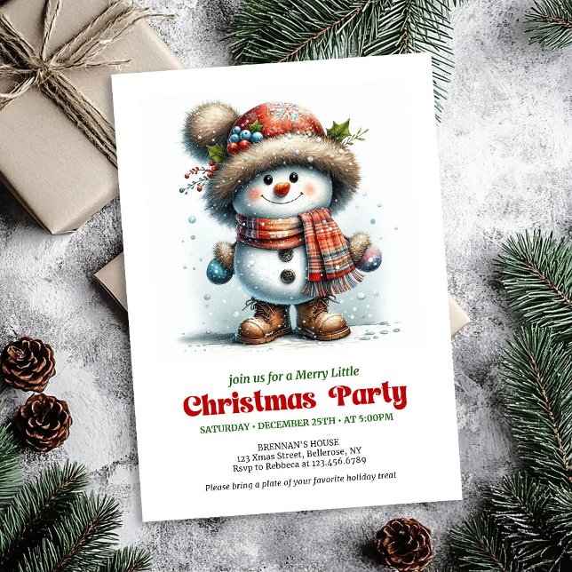 Invitación digital divertida y alegre de muñeco de (Joyful funny snowman invite festive party digital

)