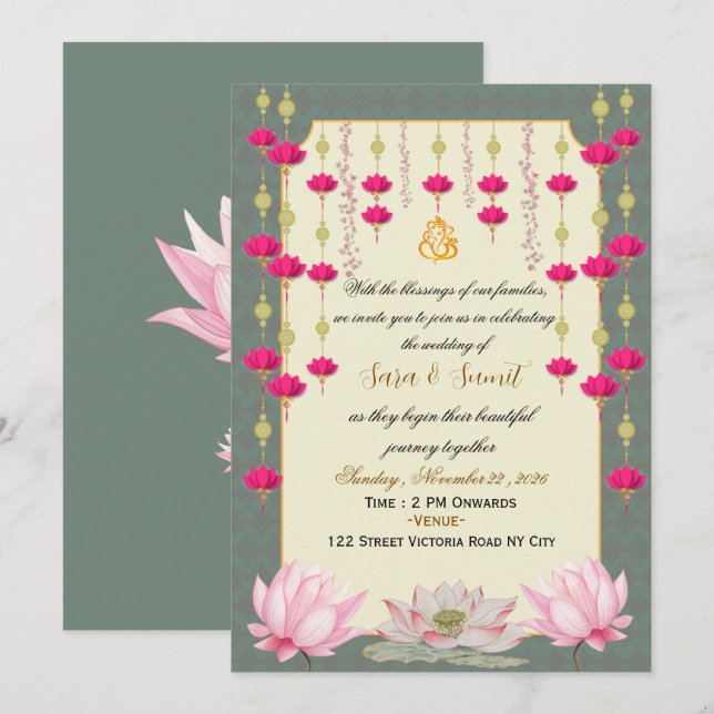 Invitación digital editable para boda india (Anverso / Reverso)