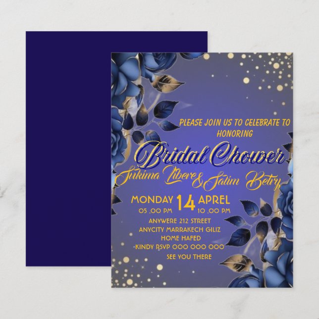 Invitación Digital editable Royal Blue y Gold (Anverso / Reverso)