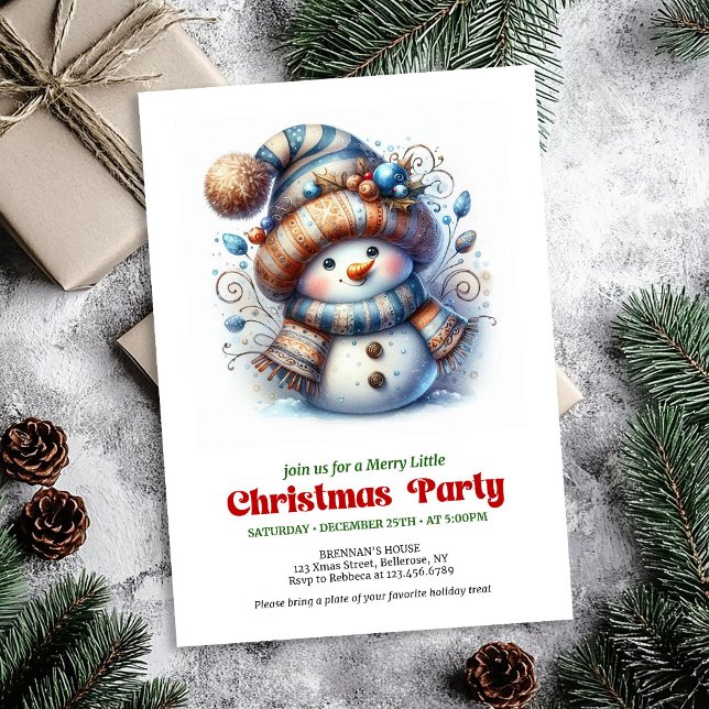 Invitación digital festiva divertida y acogedora d (Cozy funny snowman holiday invite festive digital

)
