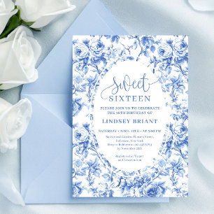 Invitación digital floral azul real para cumpleaño