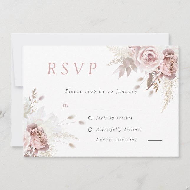 Invitación digital floral de RSVP para boda Dusty  (Anverso)