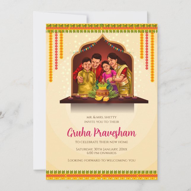 Invitación Digital Gruhapravesam invita al calentamiento de l (Anverso)