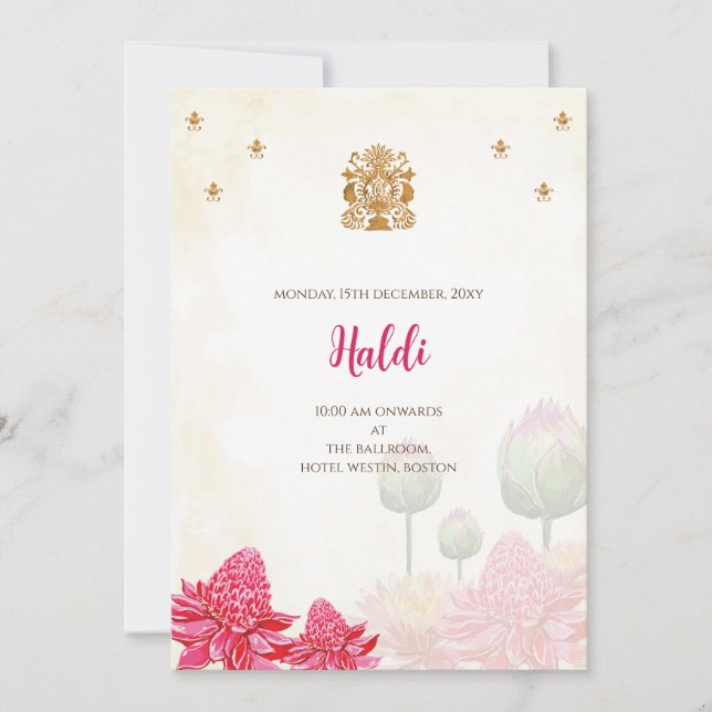 Invitación digital Haldi y tarjeta de boda india (Anverso)