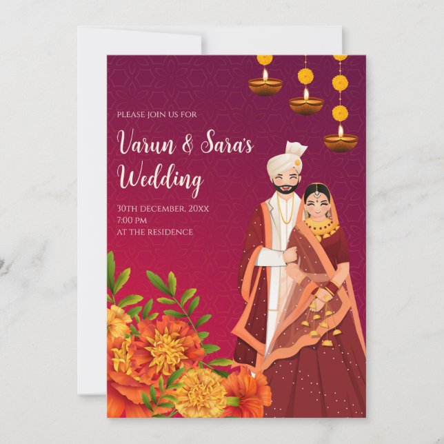 Invitación digital india tarjeta de boda hindú (Anverso)