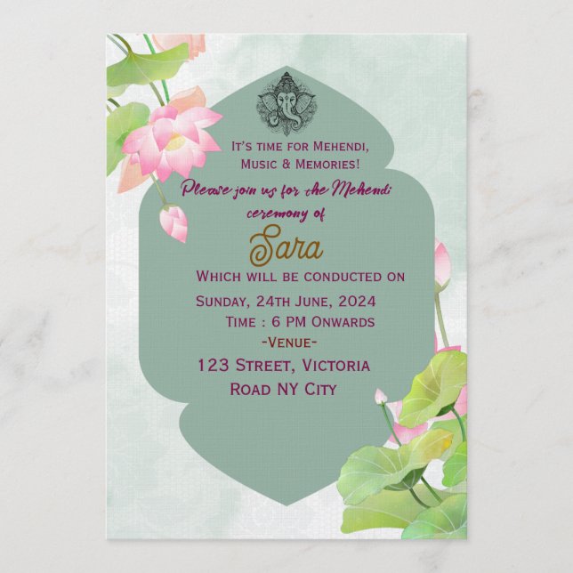 Invitación Digital Indian Wedding Mehendi Ceremony Invitation (Anverso)