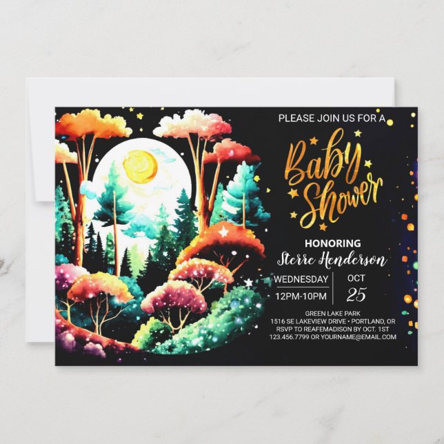 Invitación Digital Into the Woods Editable Baby Shower (Anverso)
