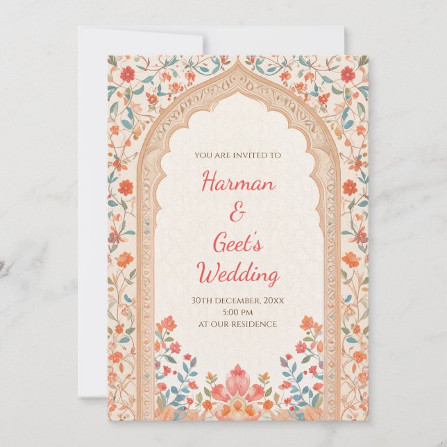 Invitación digital para boda india Tarjeta de boda (Anverso)