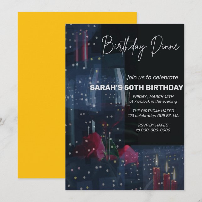 Invitación digital para cena de cumpleaños, glamou (Anverso / Reverso)