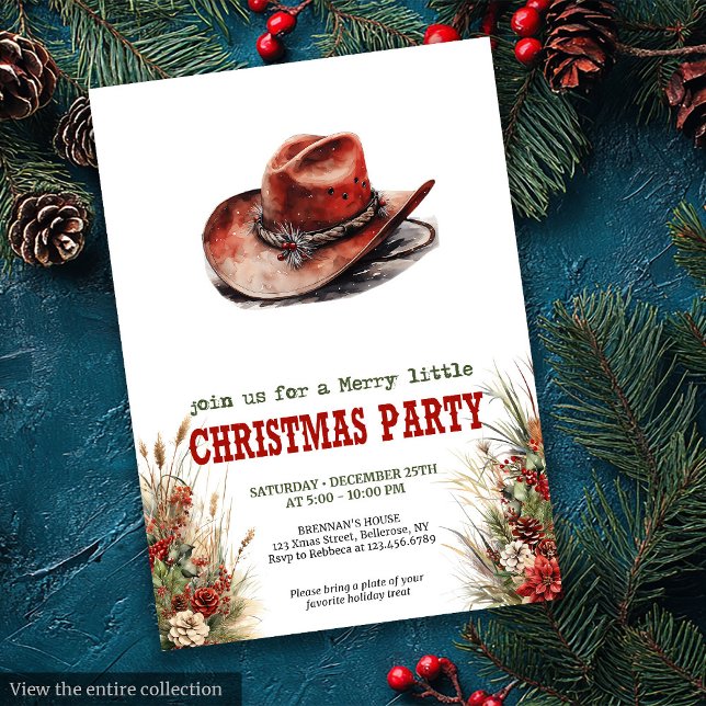 Invitación digital para fiesta de Navidad con somb (Cowboy Hat Christmas Party Digital Invite)