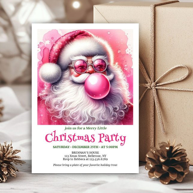Invitación Digital Pink Santa Bubble Gum Funny Christmas  (Digital Pink Santa Bubble Gum Funny Christmas Invite

)