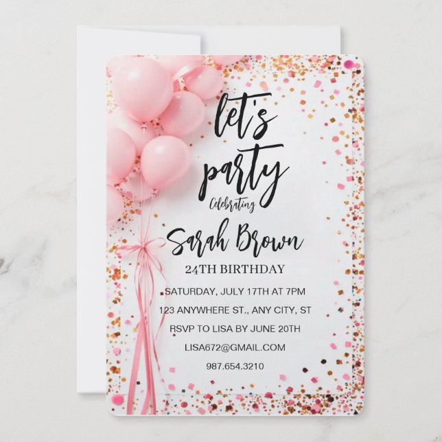 Invitación Digital Rosa Fiesta de Cumpleaños de Oro Invitació (Anverso)