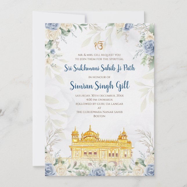 Invitación Digital Sri Sukhmani Sahib path invitation (Anverso)