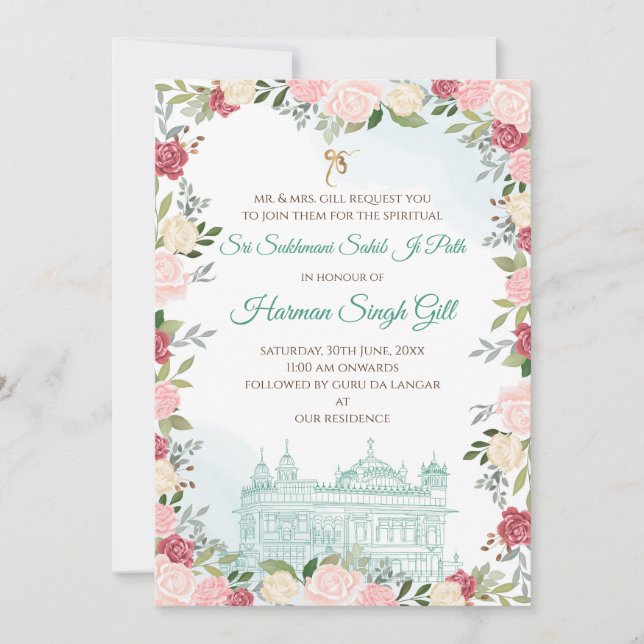 Invitación Digital Sukhmani sahib ji path invitation download (Anverso)