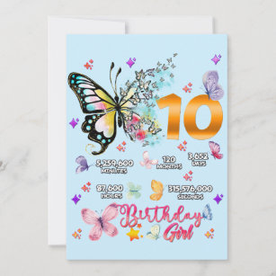 Invitación Dígitos dobles de mariposa de 10 años de edad mari