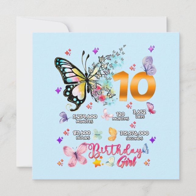 Invitación Dígitos dobles de mariposa de 10 años de edad mari (Anverso)