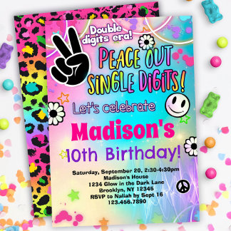 Invitación Dígitos únicos de Peace Out Décimo Cumpleaños