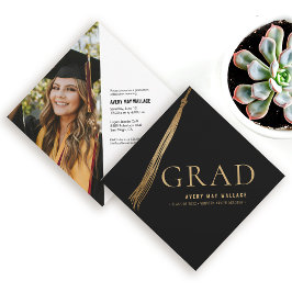 Invitación Dije de oro negro Tassel Graduación única Personal
