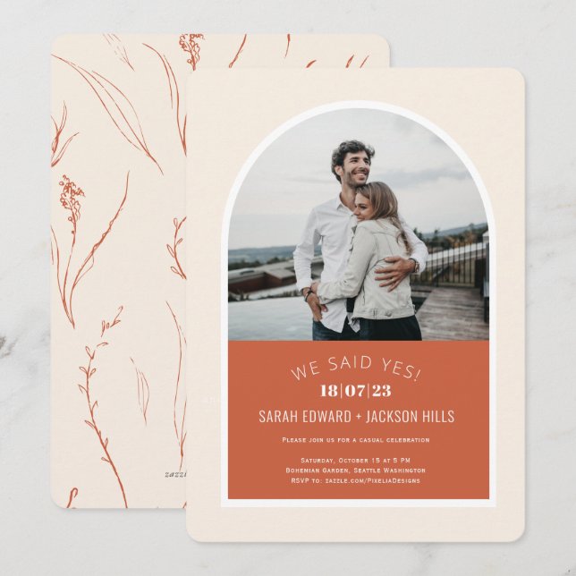 Invitación Dijimos que sí boda de eludimiento de fotos de arc (Anverso / Reverso)