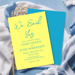 Invitación Dijimos sí Boda azul y amarillo moderno