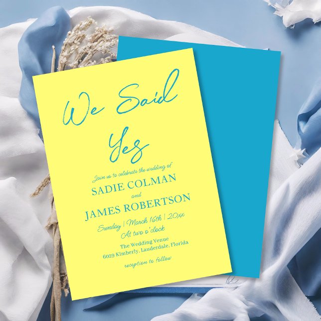 Invitación Dijimos sí Boda azul y amarillo moderno (Subido por el creador)