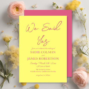 Invitación Dijimos sí Boda moderno Rubor rosa y amarillo