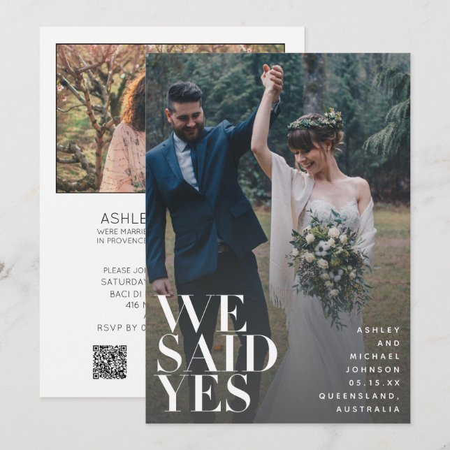 Invitación Dijimos Sí Elegante Recepción De Código QR Solamen (Anverso / Reverso)