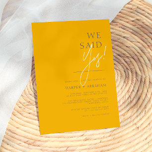 Invitación Dijimos Sí, Mostaza Y Boda Minimalista Gris Oscuro