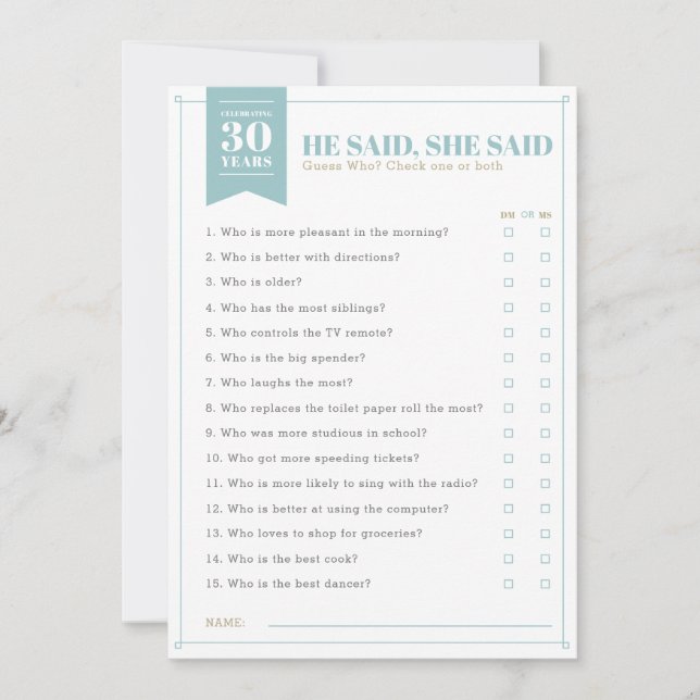 Invitación Dijo, Dijo Que Juego Fiesta (personalizable Comple (Anverso)