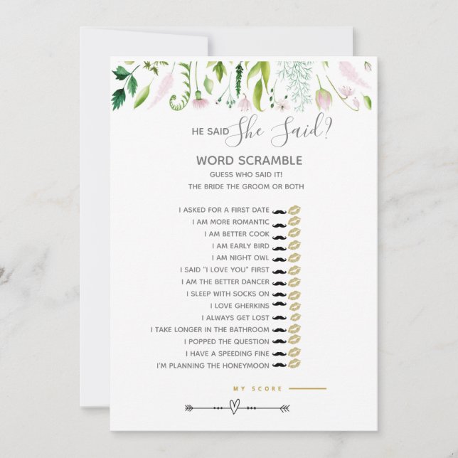 Invitación Dijo: juegos Baby Shower gris/amarillo (Anverso)