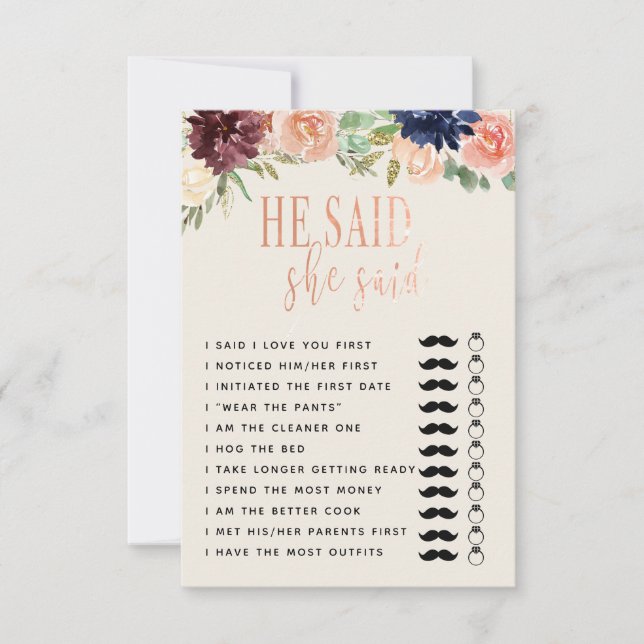 Invitación Dijo Que Dijo Que boda/Juego de compromiso (Anverso)