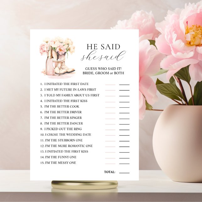Invitación DIJO QUE DIJO QUE Botas BIBLEMENTE JUEGO DE ducha  (HE SAID SHE SAID Boots Bubbly Bridal Shower GAME )