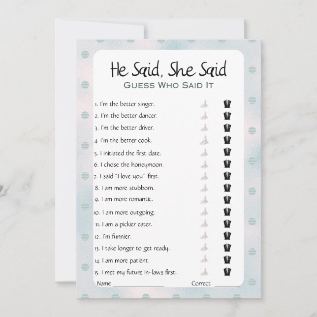 Invitación Dijo Que Dijo Que Era Un Juego De Ducha De Novias (Anverso)