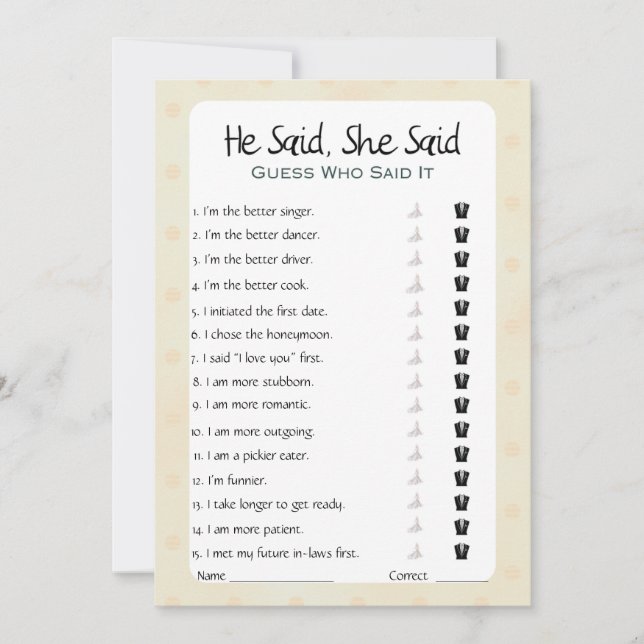 Invitación Dijo Que Dijo Que Era Un Juego De Ducha De Novias (Anverso)