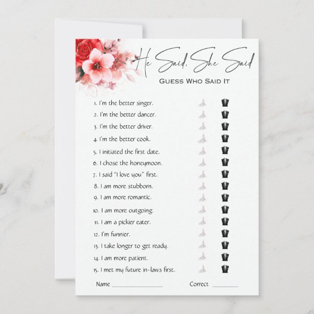 Invitación Dijo Que Dijo Que Era Un Juego De Ducha De Novias (Anverso)